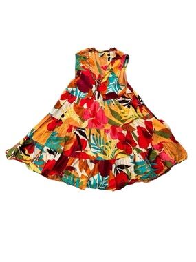 True Destinations Large Floral Boho Dress Tiered Sleeveless Beach Vacation